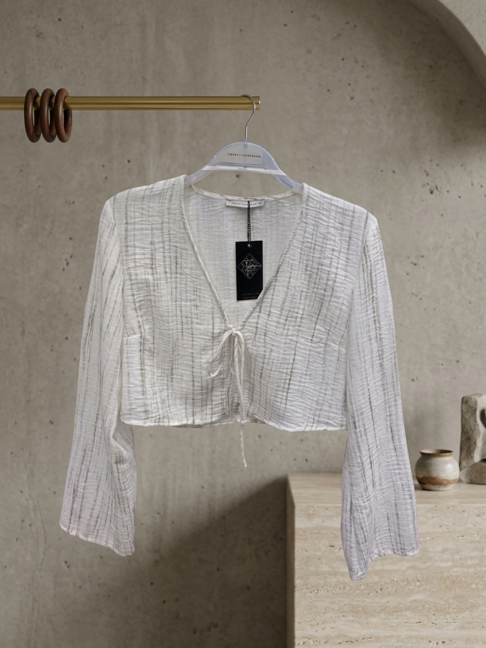 Tie-Front Linen Resort Wear Crop Top - White